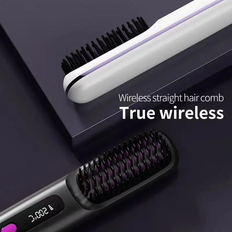 Wireless LCD Rechargeable Ceramic Heating Straight Hair Comb