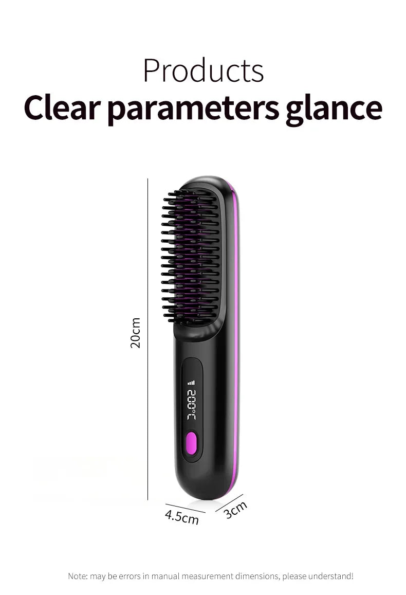 Wireless LCD Rechargeable Ceramic Heating Straight Hair Comb