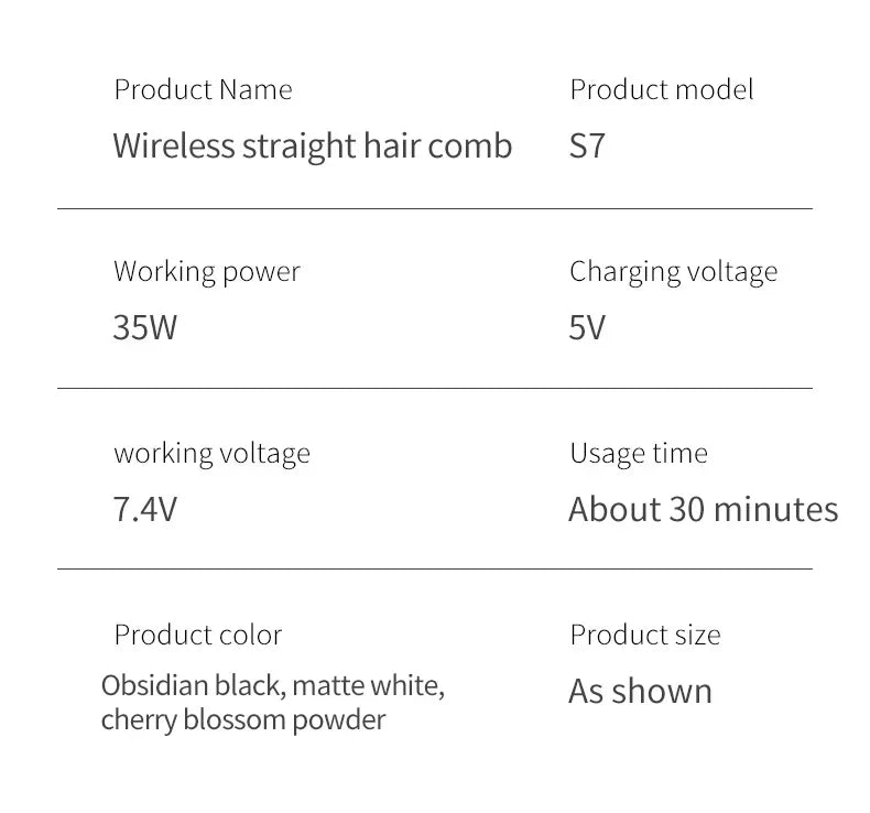 Wireless LCD Rechargeable Ceramic Heating Straight Hair Comb