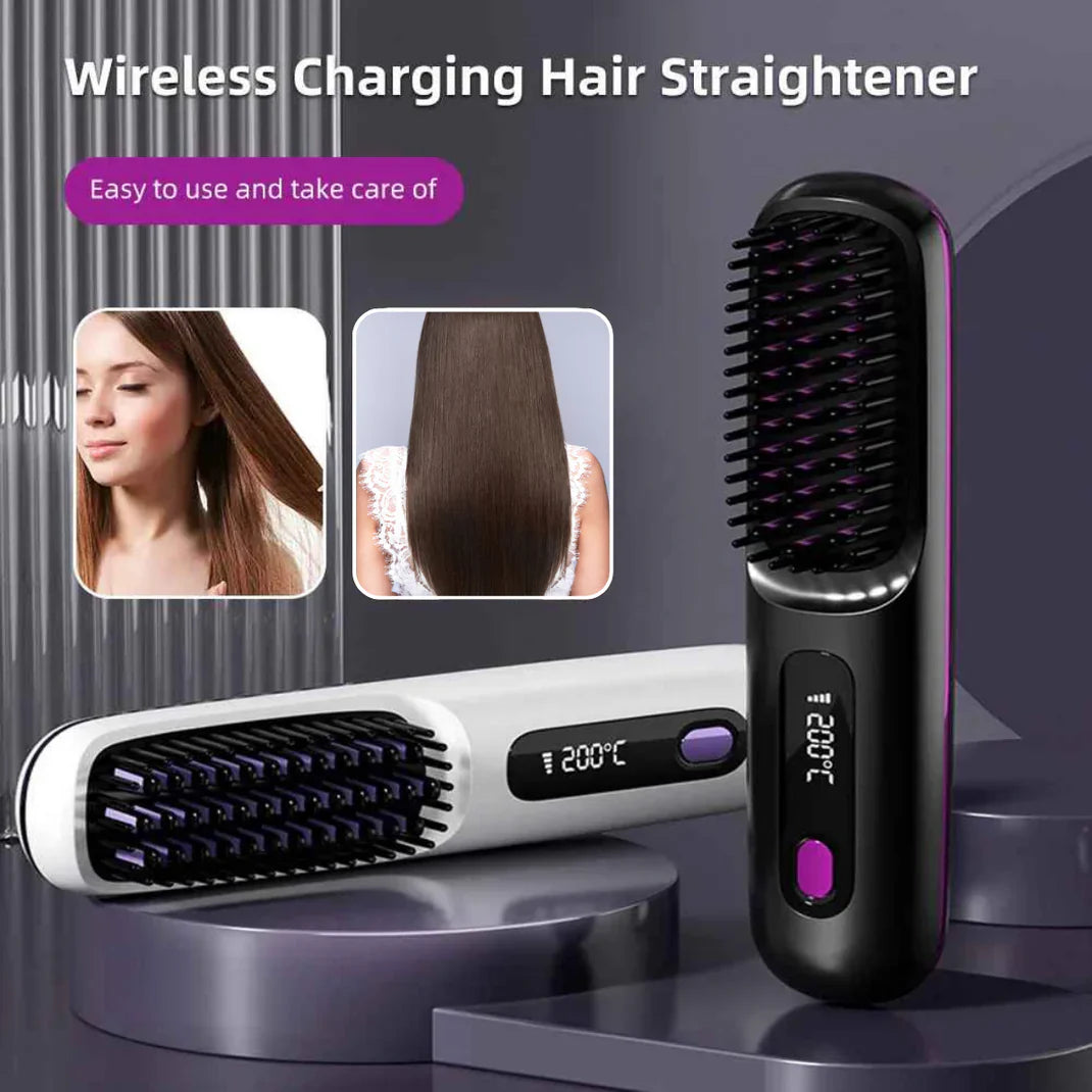 Wireless LCD Rechargeable Ceramic Heating Straight Hair Comb