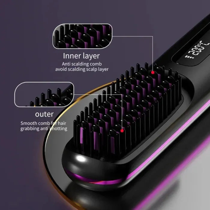 Wireless LCD Rechargeable Ceramic Heating Straight Hair Comb