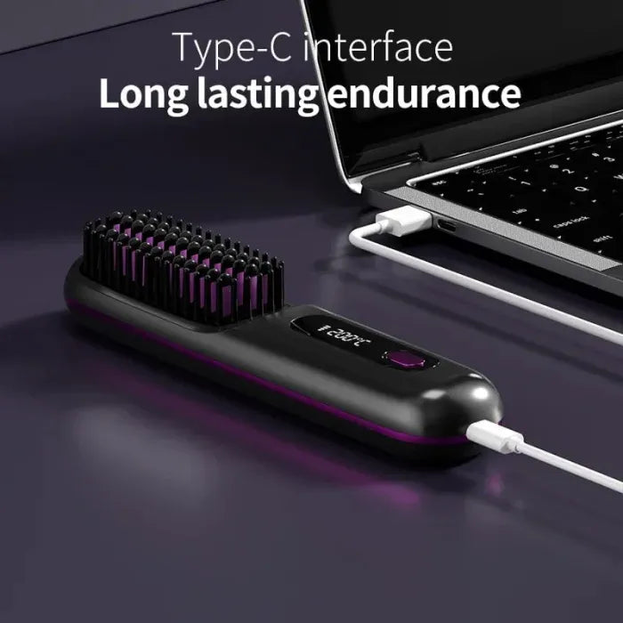 Wireless LCD Rechargeable Ceramic Heating Straight Hair Comb